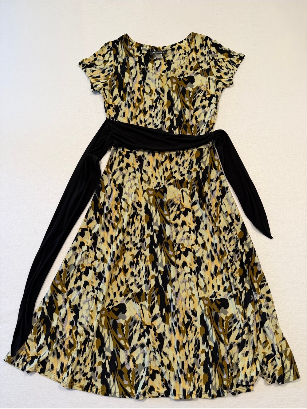 Kupcake Women’s Midi Dress M Animal Print Chiffon A-Line Scoop Neck Belted